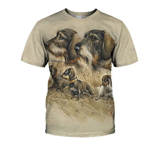 the HUNTING DOG - Hunting Dog Print T-Shirts for Men, Round Neck Short Sleeve Dachshund Graphic Tops, Casual Men/Women T-Shirts