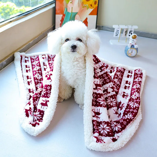 the PAWWOODLAND WARM BLANKET - Double Layers Pet Dog Blanket, Cute Deer Pattern Pet Blanket for Cats/Dogs, Soft Comfortable Dog Sleeping Cover, Dog Accessories