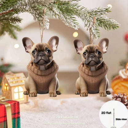 French Bulldog in Sweater Pendant Keychain,Cartoon Puppy 2D Flat Acrylic Ornament,Hanging Decoration for Car,Bags,Festive,Gift