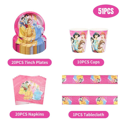 Disney Princess Birthday Decoration Tableware Paper Cups Plates Balloons Tablecloth Backdrop Banner Party Supplies For Baby Kids