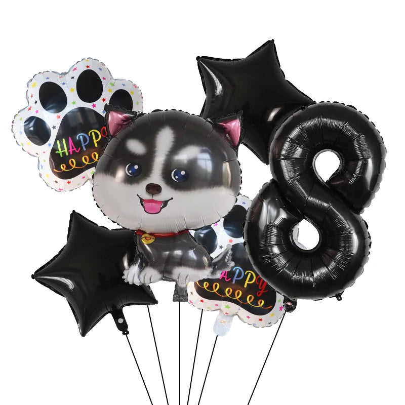 6pcs Corgi Husky Helium Balloons Pet Dog Paw Bone Cartoon Animal Ballon Birthday Party Decoration Baby Shower Globos Kids Toys