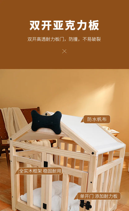 the DOG BONE DOGHOUSE - Solid Wood Doghouse, Large Space Double Doors Indoor Breathable Small Dog Washable Cat's Nest Doghouse, Waterproof Pet Bed