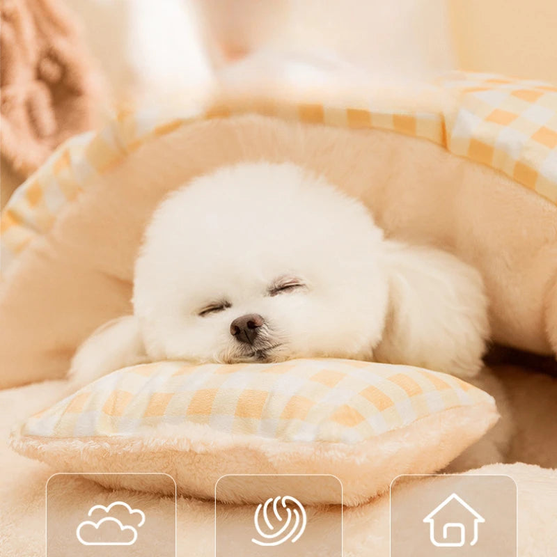 Kitten Sleeping Bag Pet Bed with Pillow Small Dog Teddy Bear Pen Autumn and Winter Warm Enclosed Quilt Bag Big Cat Nest