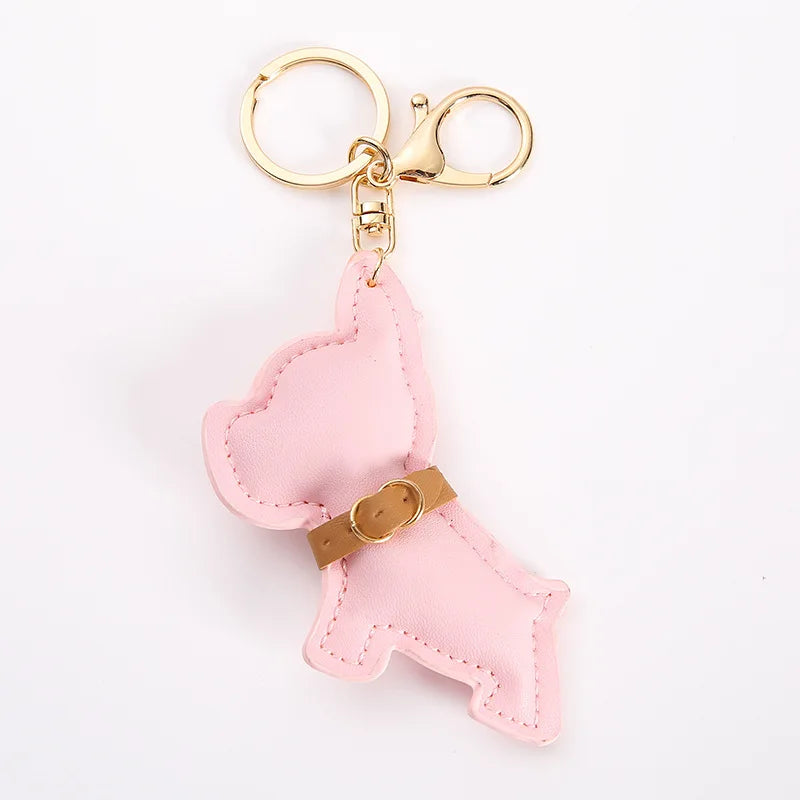 cute fashion pu leather French bulldog keychain keyring for women ladies animal car key chain handbag backbag pendant bag charm