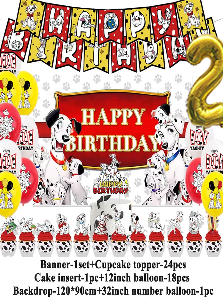 Disney 101 Dalmatians Birthday Party Supplies Cartoon One Hundred and One  Dog Balloon Backgrounds Cake Topper Banner Kids Gifts