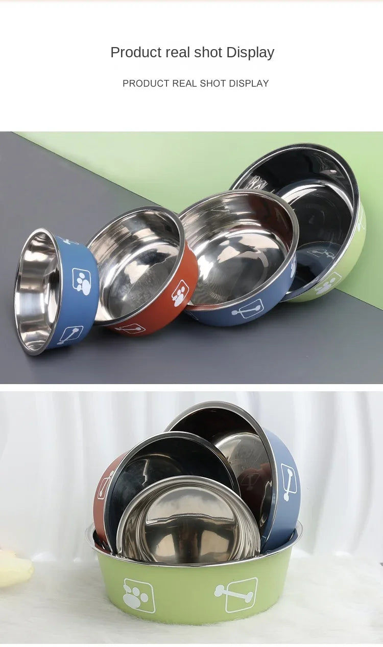 Stainless Steel Pet Bowl Double Layer Thickened Durable Anti-slip Dog Bowl Anti-knock Over Dog Food Bowl Pet Feeder Water Basin