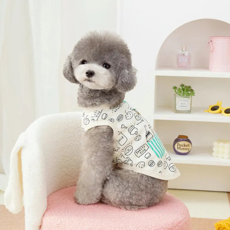 the FOODIEPUP SUMMER TEE - Dog Vest Summer Cartoon Food Graffiti Thin Shirts, Dog Puppy T-Shirt, Cat Clothing, Chihuahua, Cooling Dog Vest, Pet Cat/Dog Clothes