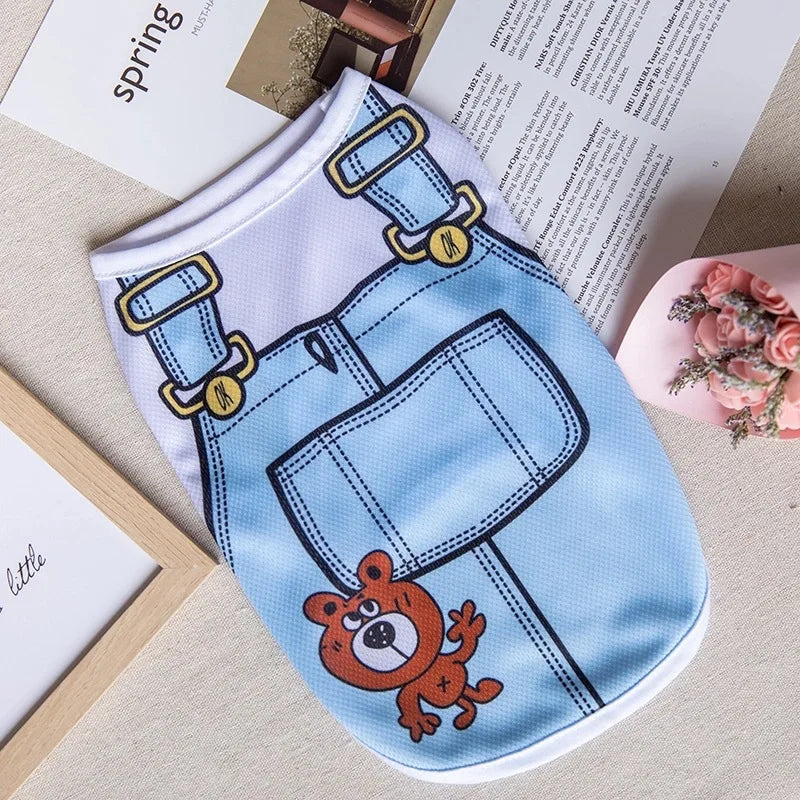 Quick-drying Yorkie Dog Vest Dog Tank Top Summer/Spring Cartoon Hoodie Chihuahua Dog Clothes French Bulldog Puppy Dogs/Cat Shirt