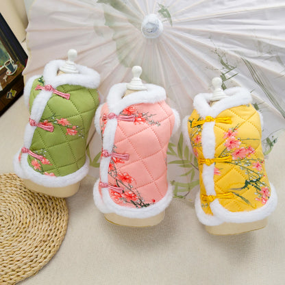 New Year Chinese Style Pet Dog Tang Suit  Warm Pet Vest Clothes Festival Small Dogs Winter Jacket Dog Costume Outfits