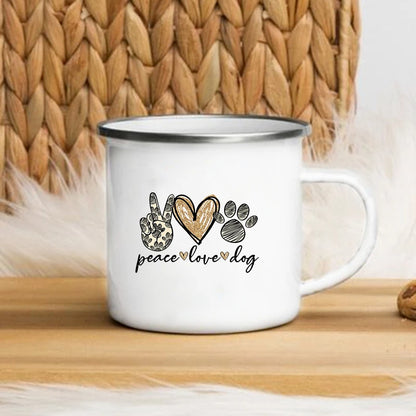 I Love My Dog Printed Enamel Cups Creative Coffee Tea Mug Drinks Dessert Breakfast Milk Cup Cut Mugs Handle Drinkware Best Gifts