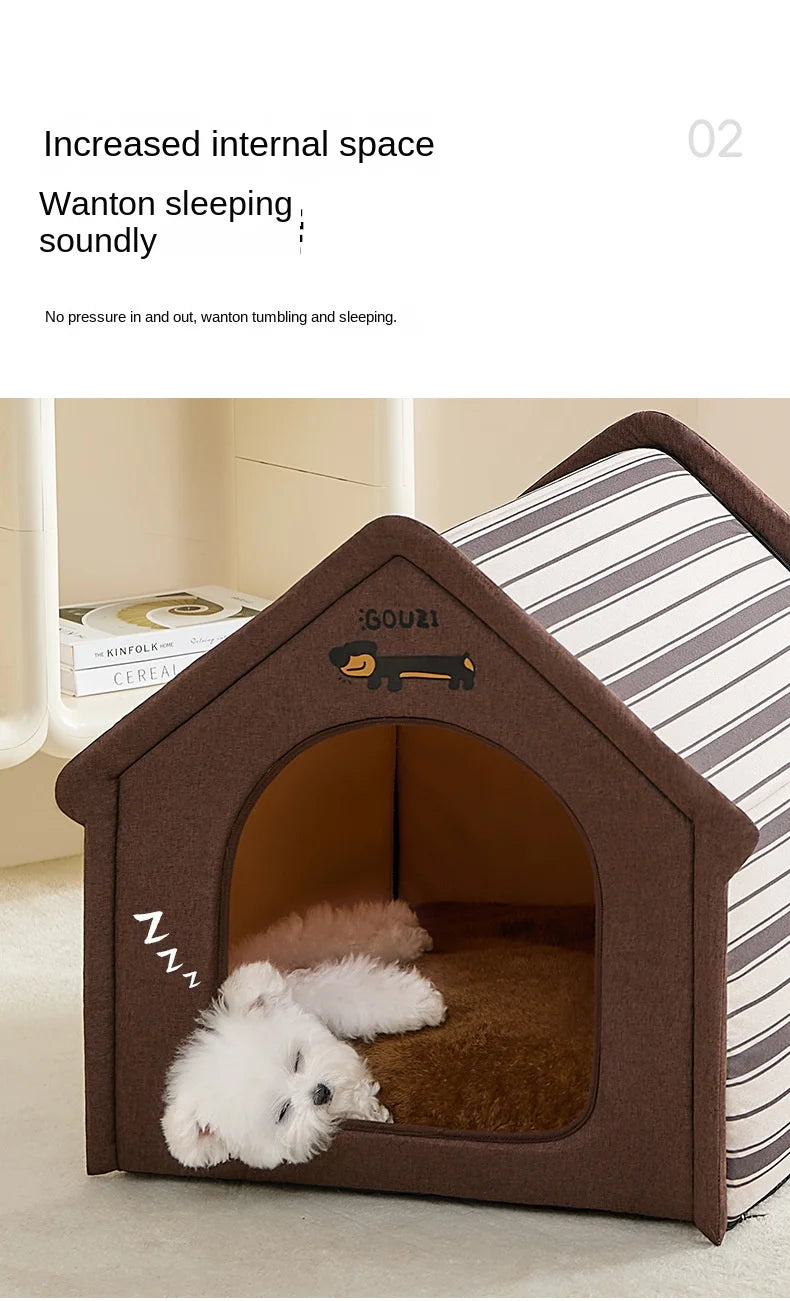 Plush dog bed pet warm house Soft and comfortable cat house foldable detachable washable puppy cave sofa  nest