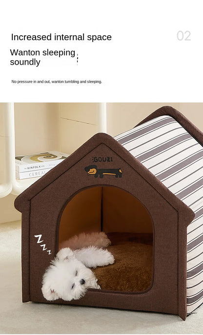 Plush dog bed pet warm house Soft and comfortable cat house foldable detachable washable puppy cave sofa  nest