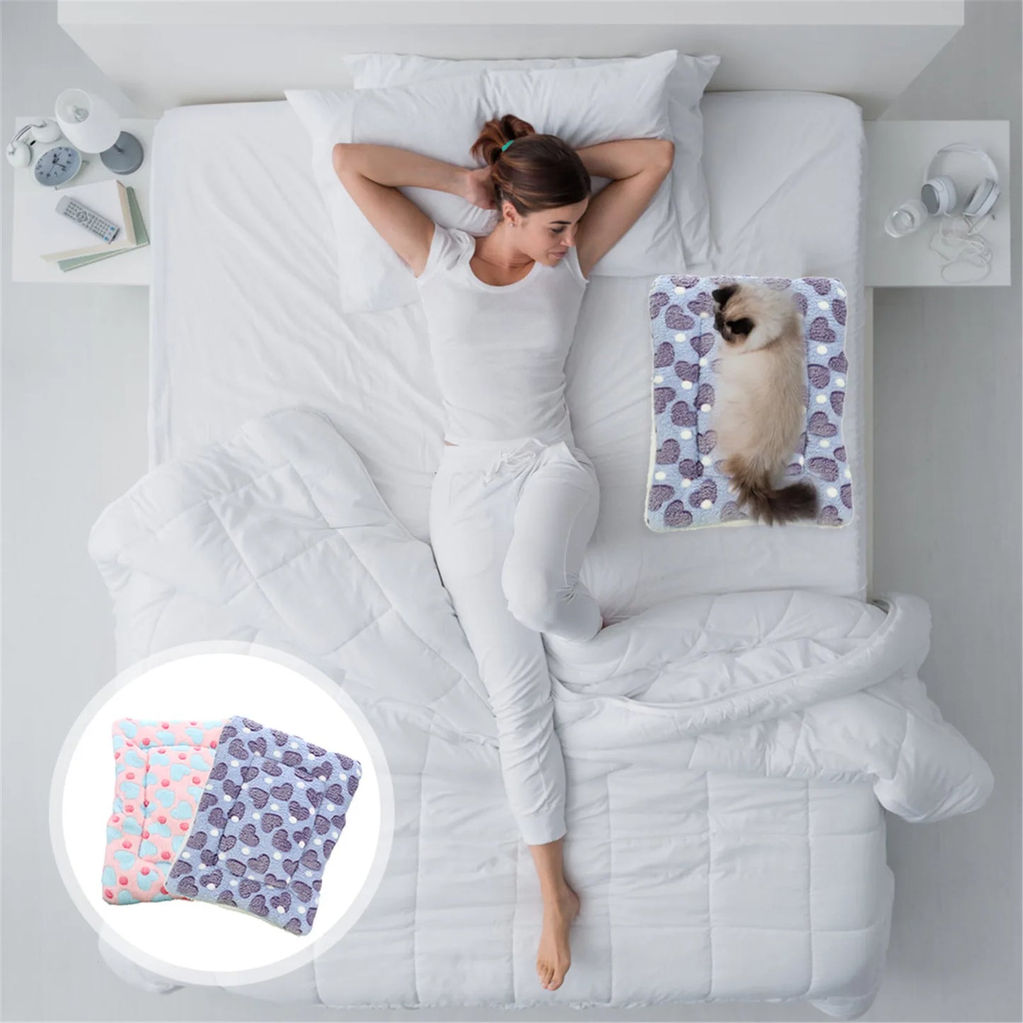 2Pcs Pet Mat Sleep Blanket Cushion Bed Nest Soft Warm Sleeping Pad for Dogs Cats Indoor Outdoor Resting Comfortable Mattress