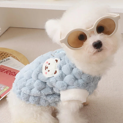 Winter Cat Dog Clothes with Buckle Sweet Bear Print Pet Plush Sweater for Small Dogs Pomeranian Chihuahua Puppy Button Jacket