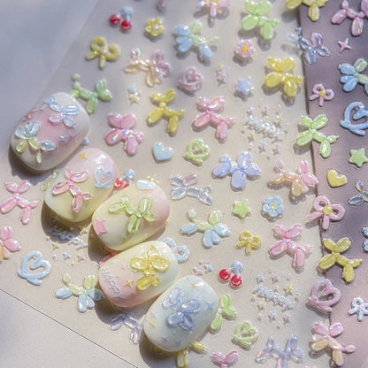 Colorful Balloon Cute Puppy Flower Cherry Bowknot Love Happy Dog Animal Self Adhesive Nail Art Sticker Decoration Manicure Decal