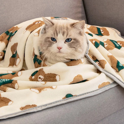 Pet Blanket Soft Flannel Dog Blanket Warm Comfortable Pet Bed Sheet Mat Cartoon Cute Cat Dog Sleeping Blanket Pet Supplies