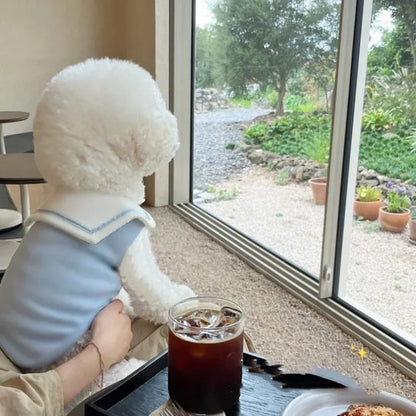 the SAILOR DOG - Sailor Collar Stripe Polo Shirt for Small and Medium Dogs, Puppy Clothes Sweatshirt, Cute Dog Vest T-Shirt