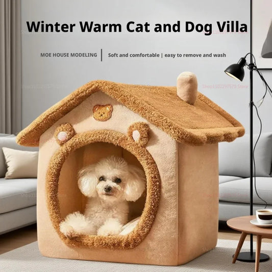 the DOGGY VILLA - Enclosed Cat/Dog Kennel with Dirt Resistance Washable Comfort Villa, All Season Detachable Cat/Doghouse Suitable for Indoor/Outdoor