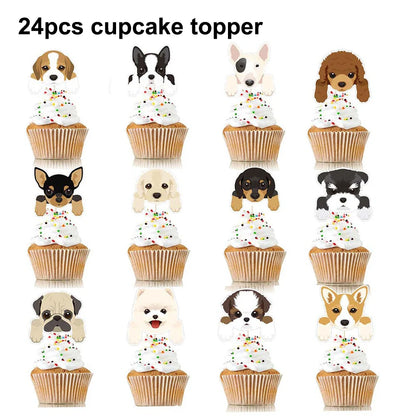 Pet Dog Cupcake Toppers Pet Dog Themed Birthday Party Supplies Dog Face Cake Toppers Puppy Theme Birthday Party Decoration