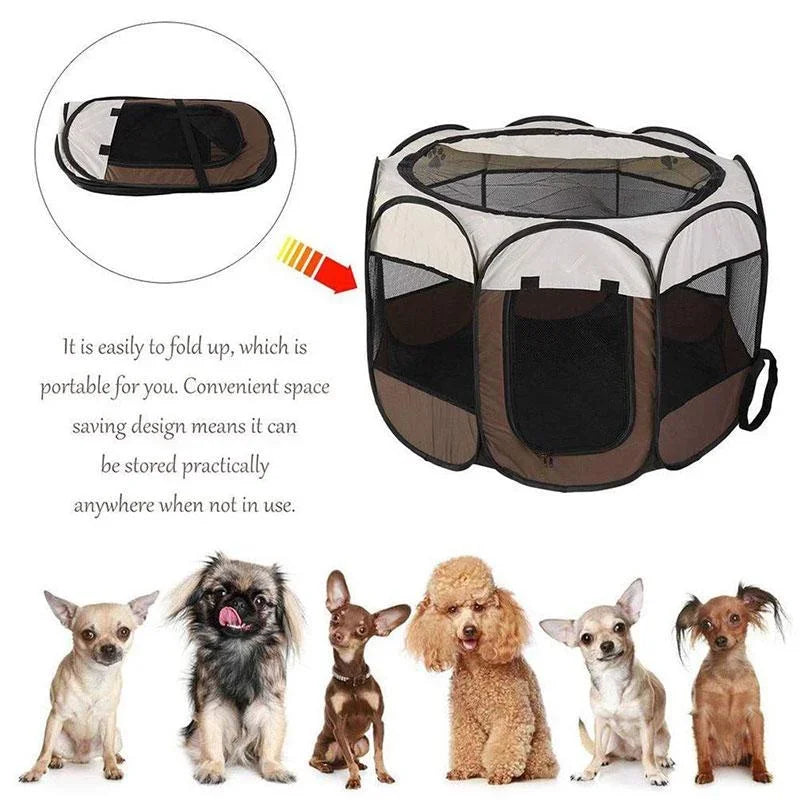 the DOGGY PLAYPEN - Portable Foldable Pet Tent Kennel, Octagonal Fence Puppy Shelter, Easy to Use Outdoor Easy Operation Large Dog Cages, Cat Fences