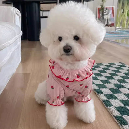 Medium Cat Clothing Cute Dog Clothing for Small Dog Strawberry Dog Vest Summer Breathable Vest Ruffled Collar Pet Clothes