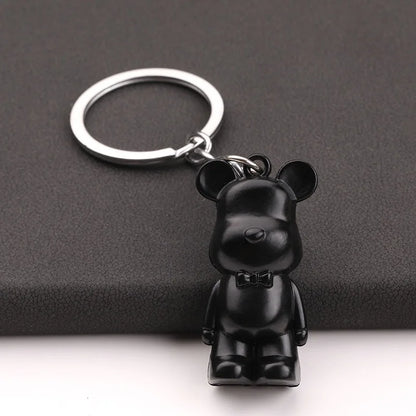 Trendy 3D Bear Model Keychain Unisex 4 Colors Metal Round Buckle Pendant Handbag Key Hang Decoration Couple Gift Daily Keyholder