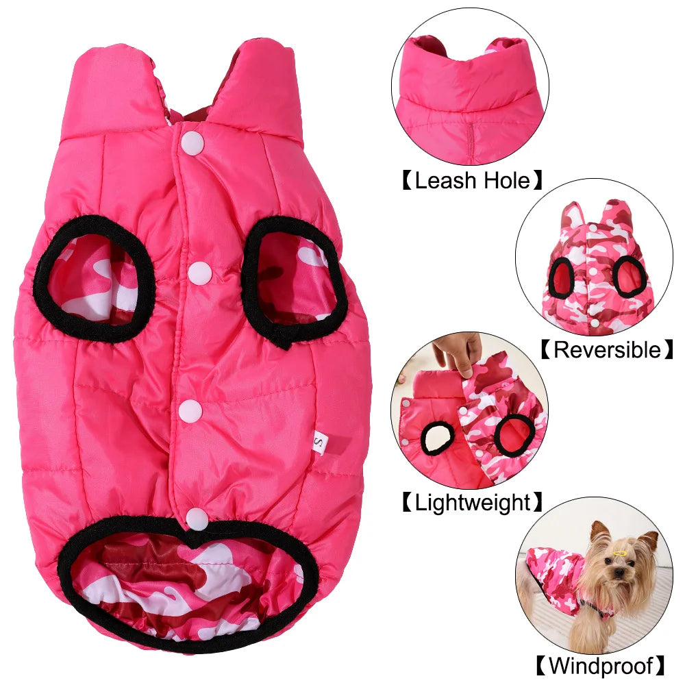 Reversible Winter Warm Dog Clothes Windproof Pet Vest Jacket For Small Medium Dogs Cats Chihuahua French Bulldog Yorkshire Coat
