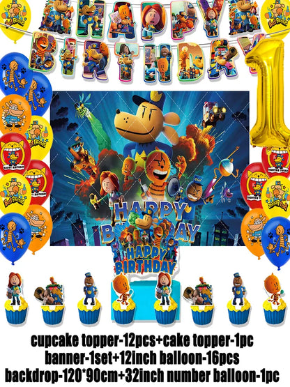 Cartoon DOGS MAN Theme Birthday Party Supplies Decoration Best Friend Balloon Banner Backdrop Cupcake Topper for Kids Child Gift