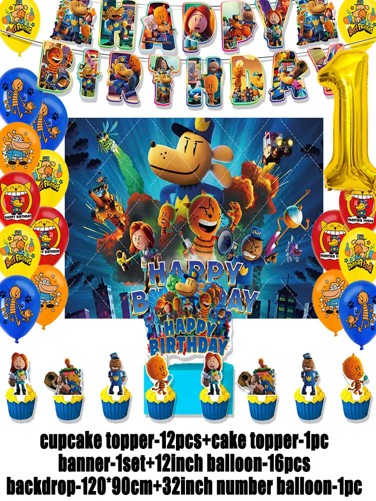 Cartoon DOGS MAN Theme Birthday Party Supplies Decoration Best Friend Balloon Banner Backdrop Cupcake Topper for Kids Child Gift
