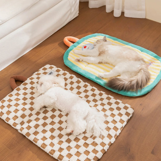 Plush & Warm Dog Cat Bed, 3-Sided Bolster Foldable Mat for Small Medium Pets, Cozy Fleece Cushion for Cold Nights