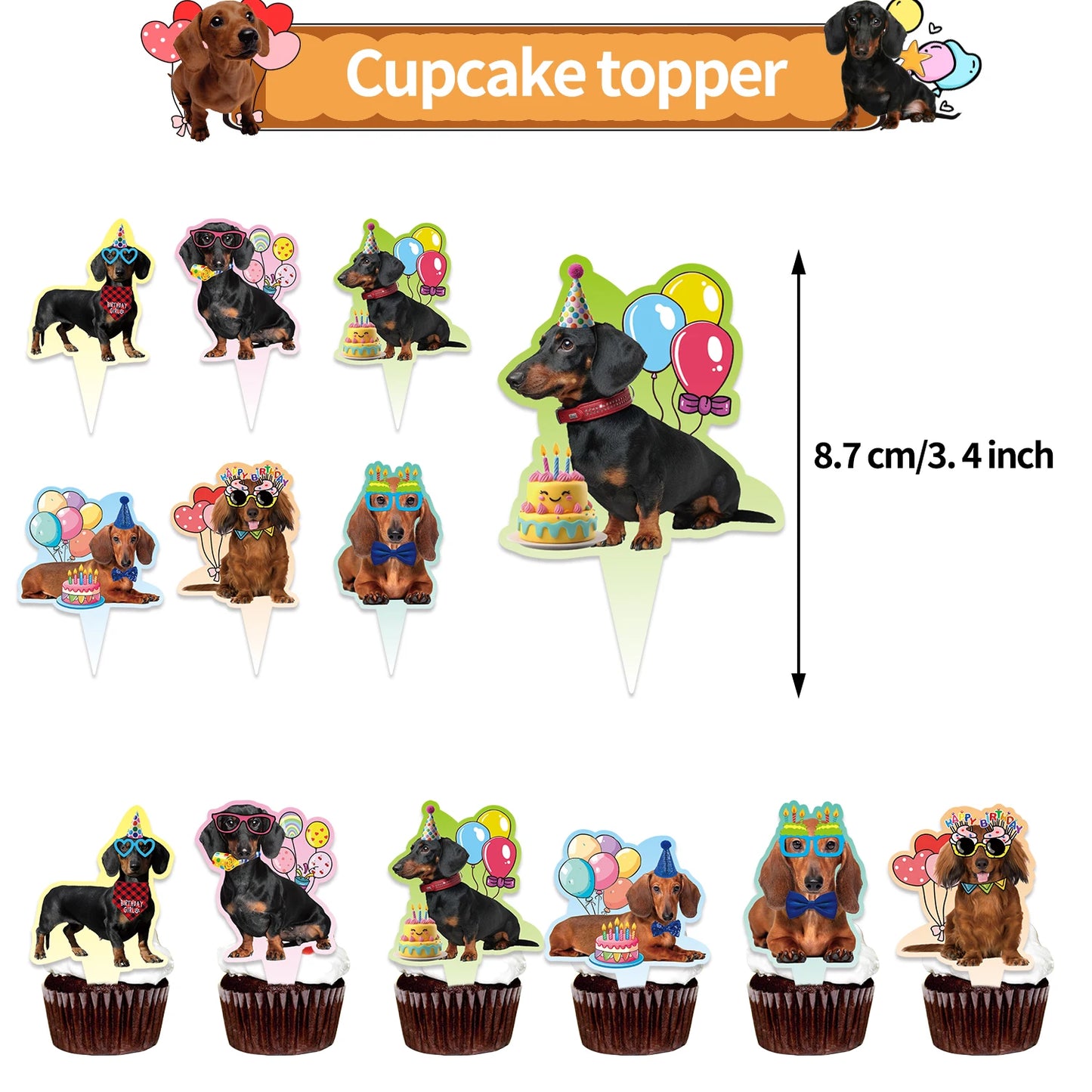 Cute Dachshund Theme Birthday Party Decorations Lovely Puppy Backdrop Cake Insert Banner Balloon Baby Shower Supplies Child Gift