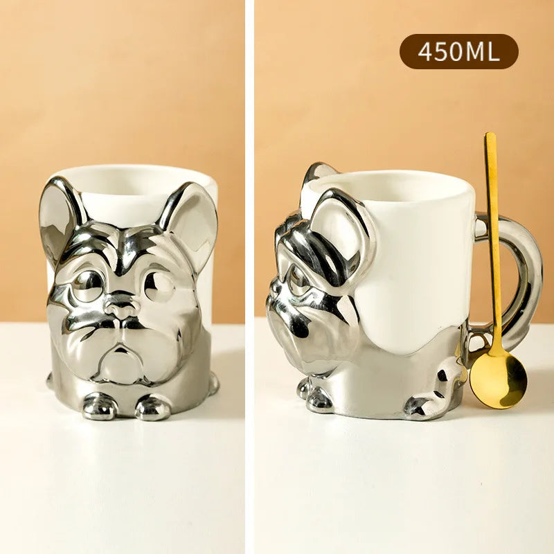 1pc Creative Stereo Dog Coffee Cup Cartoon Animal Tea Cup Gold Plated Silver Dog Ceramic Mug Couple Gift Oatmeal Mug Home Decor