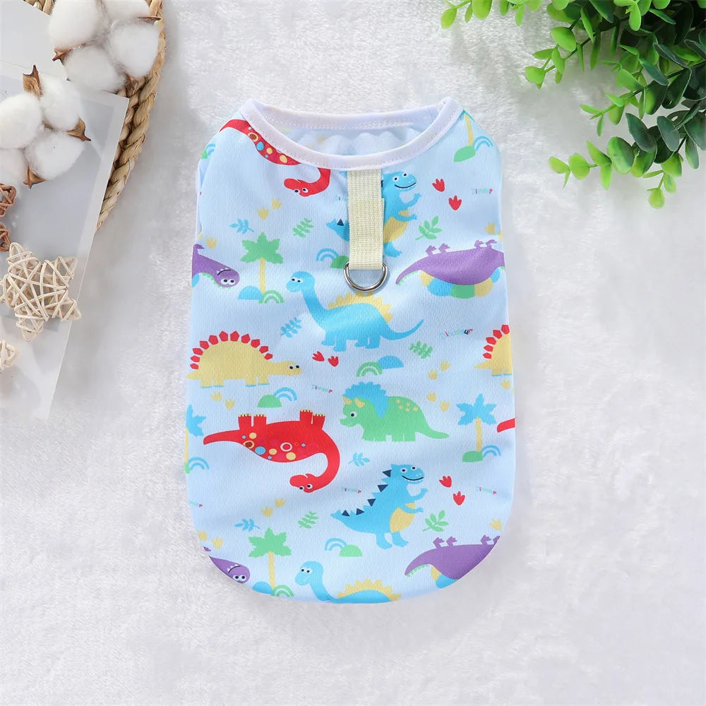 Cute Summer Pet Dog Cooling Vest Cartoon Soft Clothing Summer Casual Shirts Small Medium Large Dogs Puppy French Bulldog Clothes