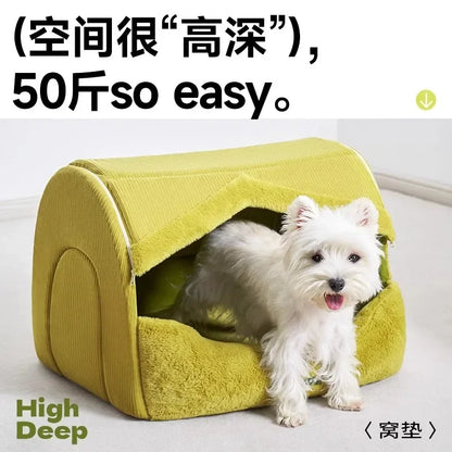 Dog Bed for Warmth in Winter, A Small Dog for A Sense of Security, and A Warm Dog House in Winter