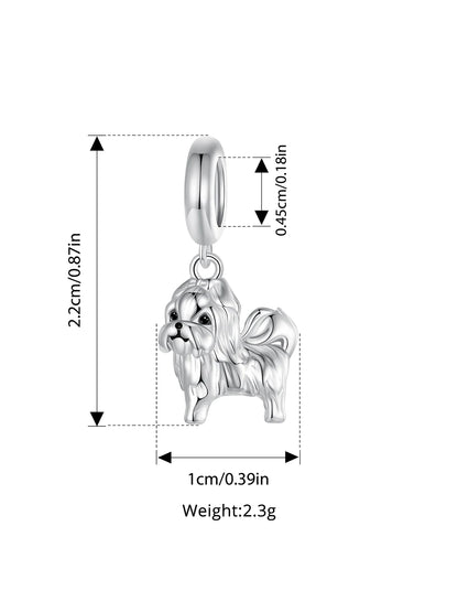 WOSTU 925 Sterling Silver Pet Dog Charm Pomeranian Pendant Yorkshire Terrier Locket Cute Original Fit for Women Bracelet DIY