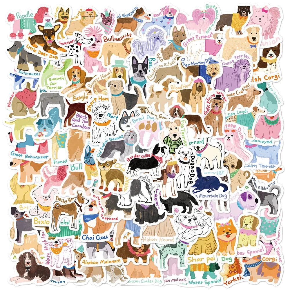 100pcs cartoon cute hand-painted wind dog stickers Diary scrapbook phone case laptop water bottle waterproof decorative stickers