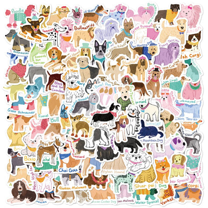 100pcs cartoon cute hand-painted wind dog stickers Diary scrapbook phone case laptop water bottle waterproof decorative stickers