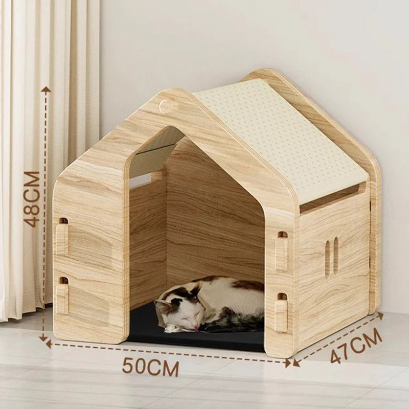 the MODERN DOG - Indoor Doghouse Bed, Solid Wood All Season Universal Dog/Cat House Villa, Breathable Large Space Puppy Crate, Portable Pet Tent