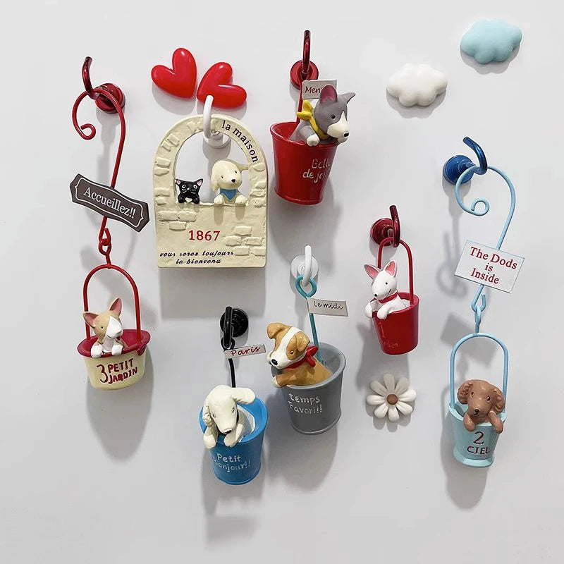 3D Fridge Magnet Puppy Cartoon Cat and Dog Refrigerator Stickers  Anti-theft Entrance Door Decorative Magnetic Creative Message