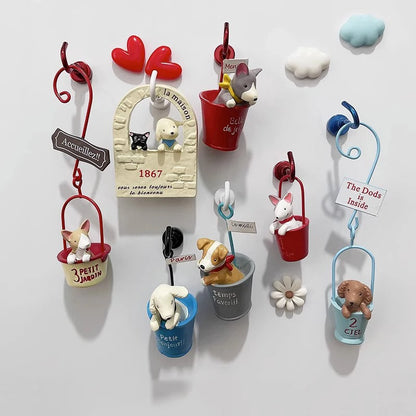 3D Fridge Magnet Puppy Cartoon Cat and Dog Refrigerator Stickers  Anti-theft Entrance Door Decorative Magnetic Creative Message