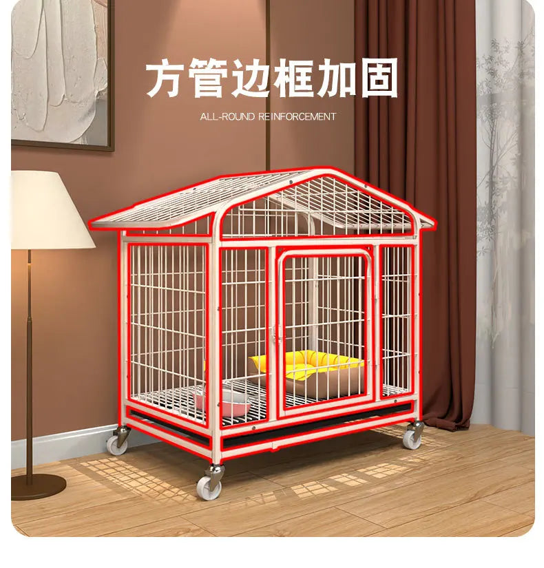 Heavy Duty Dog Cage Large Medium Pet Cage with Toilet Full Square Tube Indoor Dog House