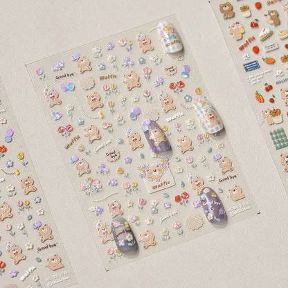 Graffiti Cat Claw Rabbit Bunny Bear Dog Flower Lovely Animal Fruit Dim Sum Candy Sunflower Adhesive 5D Nail Art Stickers Decal