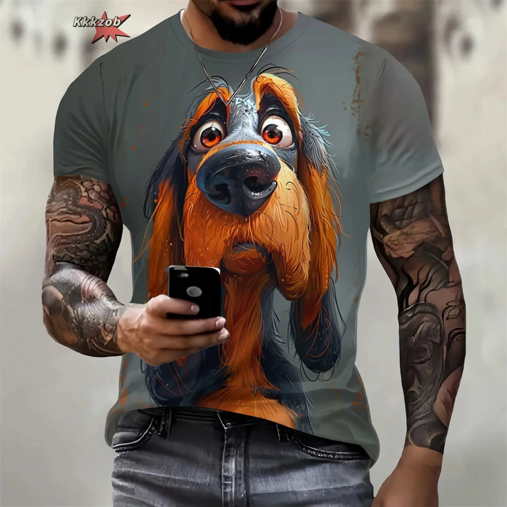 the CRAZY DOG - Summer Funny Dog Pattern 3D Print Men's T-Shirt, Casual O-Neck Loose Short Sleeve Fashion Trend Men Clothing, Oversized T-Shirt