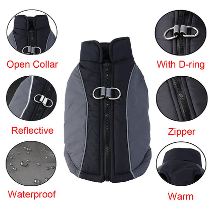 Waterproof Pet Vest Coat For Winter Warm Dog Jacket For Small Meidum Dogs Reflective Puppy Outfits With D-ring Chihuahua Apparel
