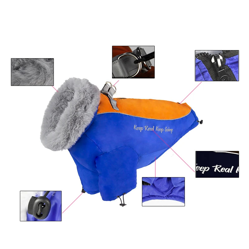 the STYLISH SNOWDOG - Big Fur Collar Pet Down Jacket for Medium/Large Dogs, Waterproof Big Dog Clothes, Winter Golden Retriever Coats