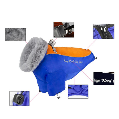 the STYLISH SNOWDOG - Big Fur Collar Pet Down Jacket for Medium/Large Dogs, Waterproof Big Dog Clothes, Winter Golden Retriever Coats