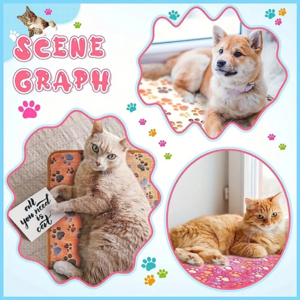 3PCS Soft Flannel Fleece Cat Dog Blanket Bed Mats Paw Foot Print Warm Pet Blanket Sleeping Beds Cover Mat For Pets Supplies