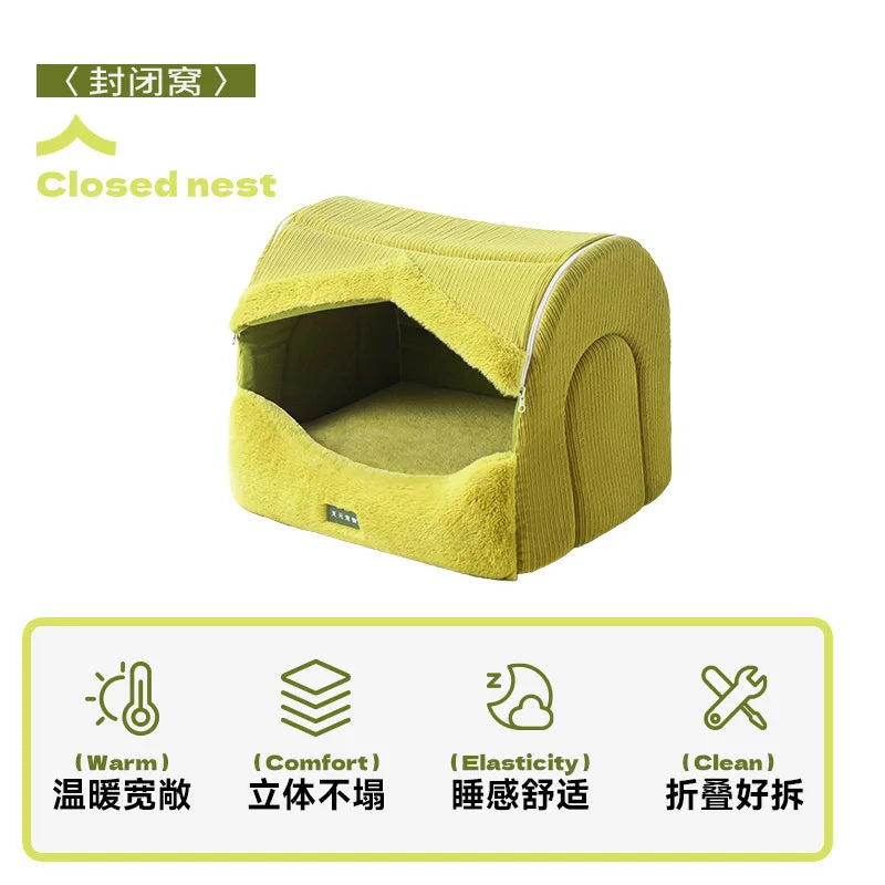 Dog Bed for Warmth in Winter, A Small Dog for A Sense of Security, and A Warm Dog House in Winter