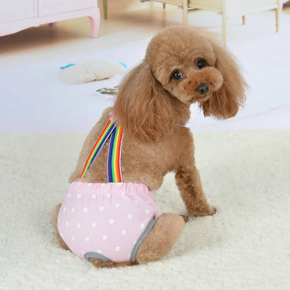 Adjustable Pet Diaper Pants for Female Dogs with Rainbow Suspenders Cute Polka Dot Puppy Sanitary Underwear Reusable Dog Shorts