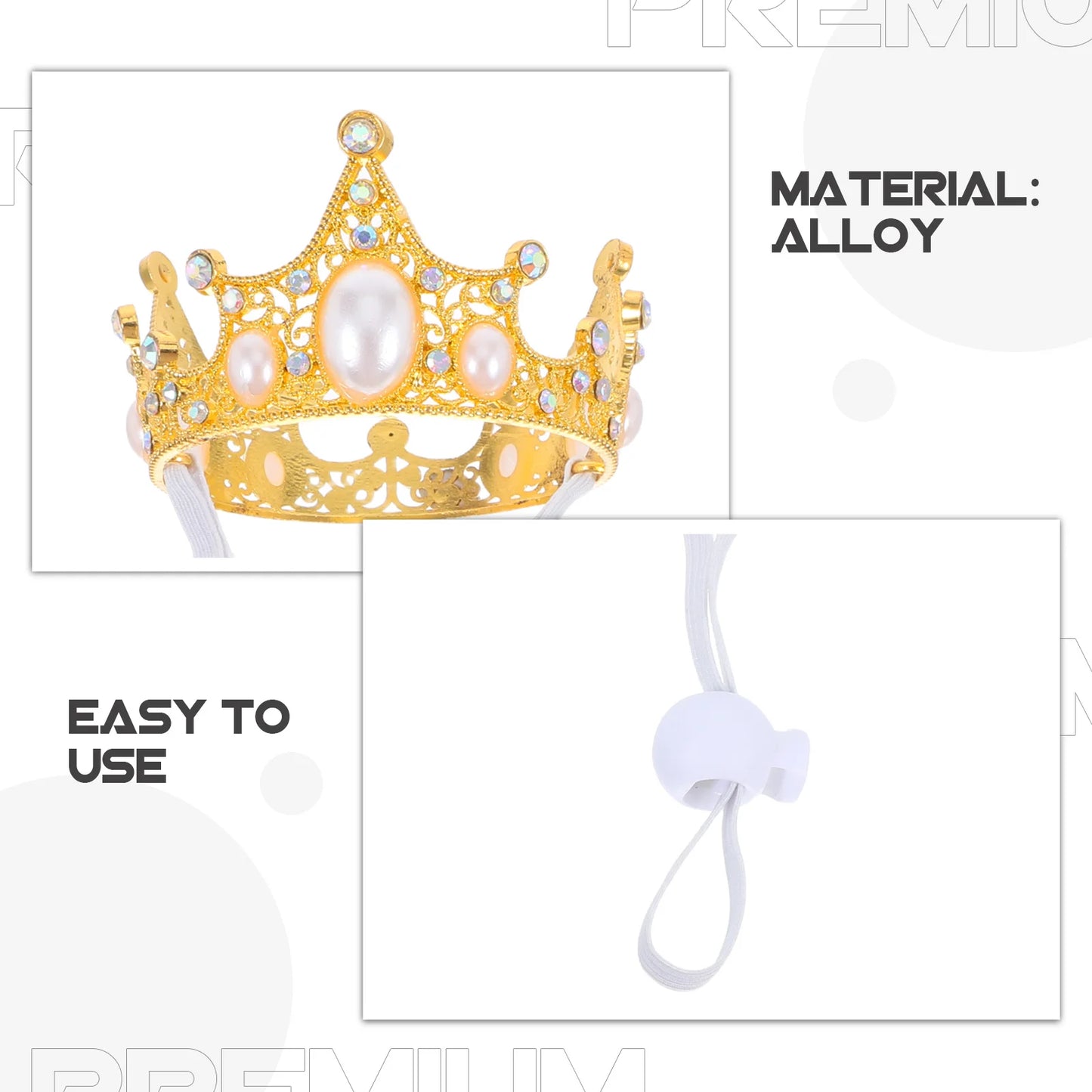 Pet Crown Adjustable Strap Small Dog Wedding Crown Hat Birthday Party Festive Events Golden Alloy Durable Photo Prop